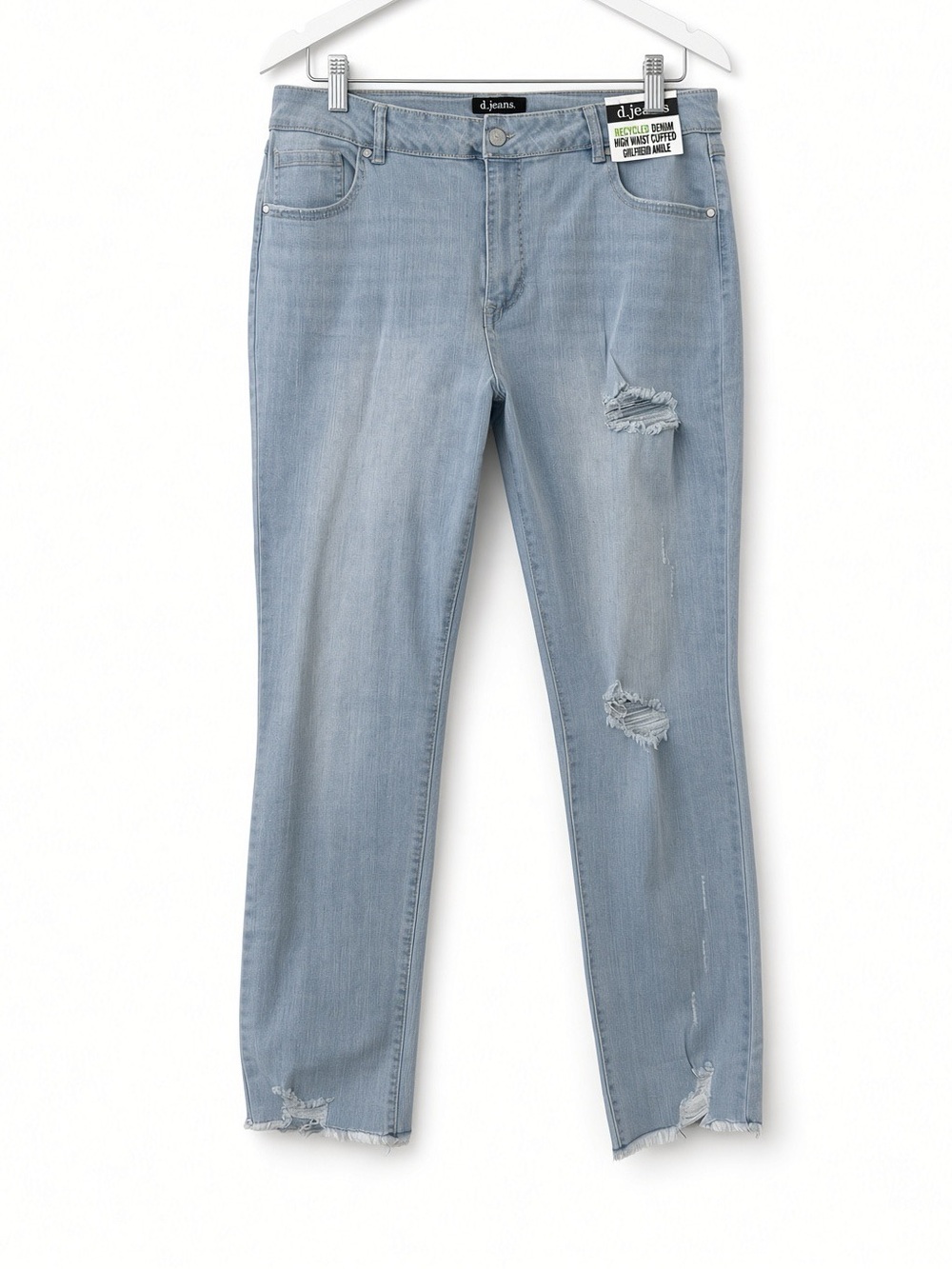 NWT D. Jeans Recycled Ripped Stretch High Waist Girlfriend Cuffed Ankle Jeans 16
